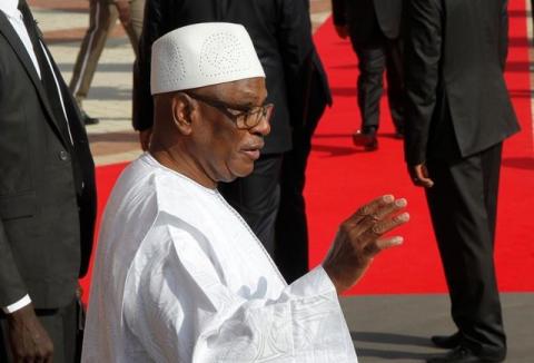 Mali's President Ibrahim Boubacar Keita waves as he is seen at the international conference center of Bamako during the France-Africa summit in Bamako, Mali, January 14, 2017. PHOTO BY REUTERS/Luc Gnago