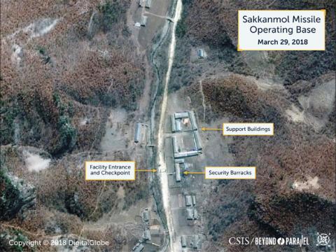 A Digital Globe satellite image taken on March 29, 2018 shows what the Washington, D.C.-based Center for Strategic and International Studies (CSIS) Beyond Parallel project reports is an undeclared missile operating base at Sakkanmol, North Korea and provided to Reuters on November 12, 2018. PHOTO BY RUTERS/CSIS/Beyond Parallel