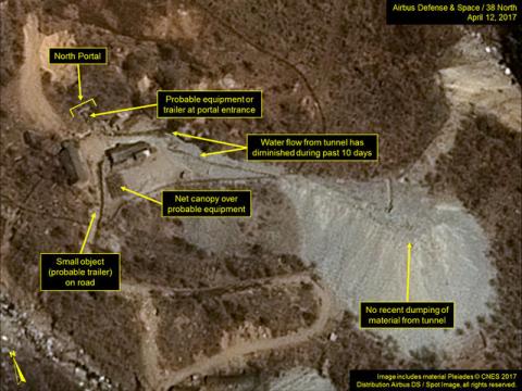 North Korea’s Punggye-ri Nuclear Test Site is seen in commercial satellite imagery taken April 12, 2017. Image includes material Pleiades (c) CNES 2017. PHOTO BY REUTERS/Distribution Airbus DS/Spot Image, all rights reserved