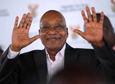 South Africa's President Jacob Zuma greets supporters during a rally following the launch of a social housing project in Pietermaritzburg, South Africa, April 1, 2017. PHOTO BY REUTERS/Rogan Ward