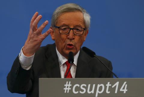 European Commission President Jean Claude Juncker addresses the CSU party congress in Nuremberg, December 12, 2014. PHOTO BY REUTERS/Michael Dalder