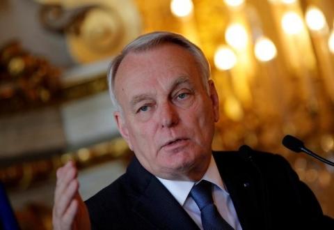 French Foreign Minister Jean-Marc Ayrault delivers his speech during a press conference in Paris, France, March 29, 2017. PHOTO BY REUTERS/Christophe Ena