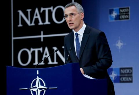 NATO Secretary-General Jens Stoltenberg addresses a news conference at the Alliance headquarters in Brussels, Belgium, March 15, 2018. PHOTO BY REUTERS/Yves Herman