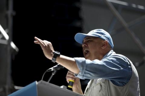 Jesus Torrealba, secretary of Venezuela's coalition of opposition parties (MUD), speaks during a rally against Venezuela's President Nicolas Maduro's government in Caracas, March 12, 2016. PHOTO BY REUTERS/Carlos Garcia Rawlins