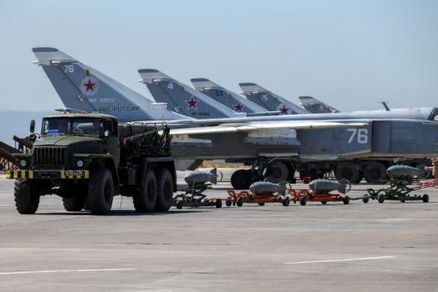 Russian military jets are seen at Hmeymim air base in Syria, June 18, 2016. PHOTO BY REUTERS/Vadim Savitsky