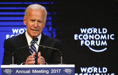 Joe Biden, Vice President of the United States speaks at the annual meeting of the World Economic Forum (WEF) in Davos, Switzerland, January 18, 2017. PHOTO BY REUTERS/Ruben Sprich
