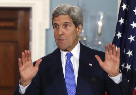 U.S. Secretary of State John Kerry speaks to the media at the State Department in Washington