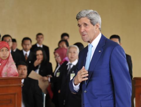 U.S. Secretary of State John Kerry arrives to attend the inauguration of Indonesia's new president Joko Widodo in Jakarta October 20, 2014. PHOTO BY REUTERS/Jefri Tarigan