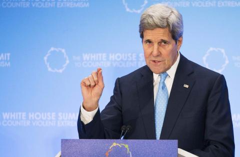 Secretary of State John Kerry participates in the White House Summit on Countering Violent Extremism Foreign Fighter Ministerial at the State Department in Washington, February 19, 2015. PHOTO BY REUTERS/Joshua Roberts