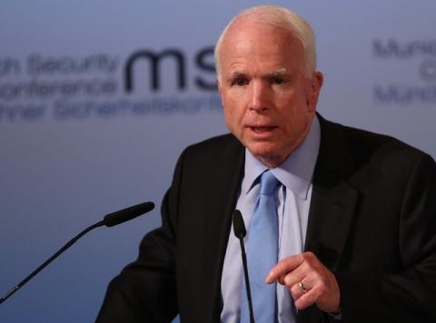 U.S. Senator John McCain speaks at the opening of the 53rd Munich Security Conference in Munich, Germany, February 17, 2017. PHOTO BY REUTERS/Michael Dalder