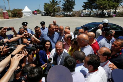 Prime Minister and Labour Party leader Joseph Muscat speaks to journalists after winning a second term in office in Malta's snap general elections outside the vote counting centre in Naxxar, Malta, June 4, 2017. PHOTO BY REUTERS/Darrin Zammit Lupi