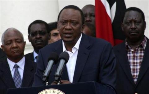 Kenya's President Uhuru Kenyatta addresses the nation during a special Inter-Religious Prayer Service