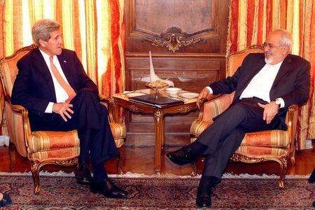 U.S. Secretary of State John Kerry (L), meets with Iran's Foreign Minister Mohammad Javad Zarif in New York, April 27, 2015. PHOTO BY REUTERS/Jason DeCrow