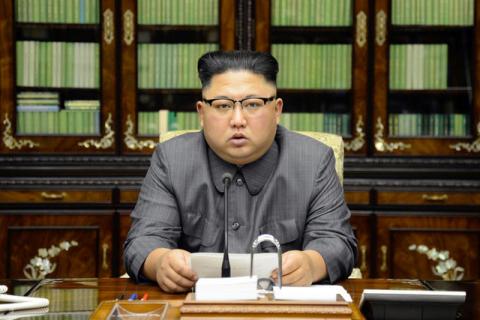 North Korea's leader Kim Jong Un makes a statement regarding U.S. President Donald Trump's speech at the U.N. general assembly, in this undated photo released by North Korea's Korean Central News Agency (KCNA) in Pyongyang, September 22, 2017. PHOTO BY REUTERS/KCNA