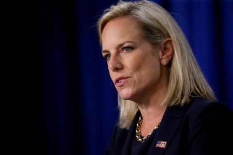 Homeland Security Secretary Kirstjen Nielsen speaks at the Immigration and Customs Enforcement agency (ICE) headquarters in Washington, U.S., July 6, 2018. PHOTO BY REUTERS/Leah Millis