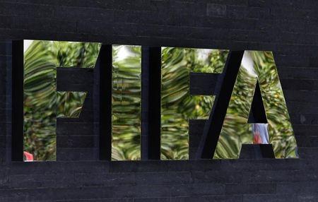 The logo of soccer's international governing body FIFA is seen on its headquarters in Zurich, Switzerland, May 27, 2015. PHOTO BY REUTERS/Ruben Sprich