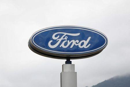 The corporate logo of Ford is seen at a Ford branch in Caracas, March 27, 2015. PHOTO BY REUTERS/Carlos Garcia Rawlins