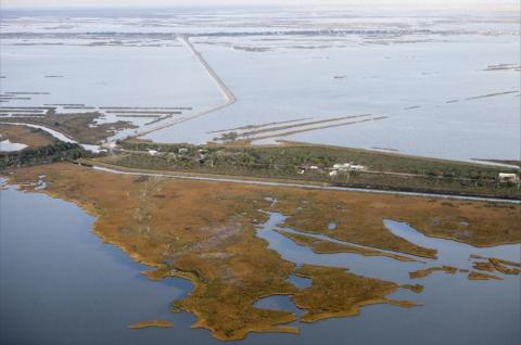 A view of Isle de Jean Charles, southeast Louisiana, which is sinking due to land subsidence and sea level rise. November 16, 2017. PHOTO BY THOMSON REUTERS FOUNDATION/Nicky Milne