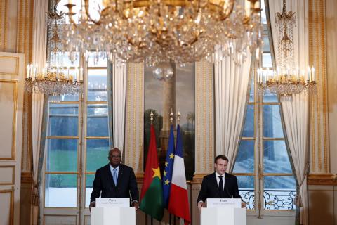 French President Emmanuel Macron and President of Burkina Faso Roch Marc Christian Kabore attend a joint news conference at the Elysee Palace in Paris, France, December 17, 2018. PHOTO BY REUTERS/Benoit Tessier