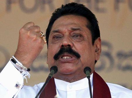 Sri Lanka's former president Mahinda Rajapaksa, who is contesting in the upcoming general election, speaks during the launch ceremony of his manifesto, in Colombo July 28, 2015. REUTERS/Dinuka Liyanawatte