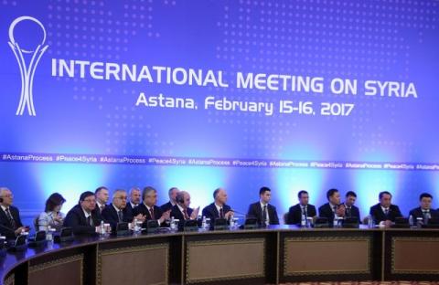 Participants of Syria peace talks attend a meeting in Astana, Kazakhstan, February 16, 2017. PHOTO BY REUTERS/Mukhtor Kholdorbekov