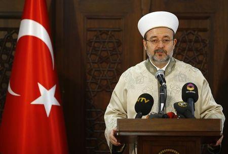 Mehmet Gormez, head of Turkey's Religious Affairs Directorate, addresses the media in Ankara, January 8, 2015. PHOTO BY REUTERS/Umit Bektas