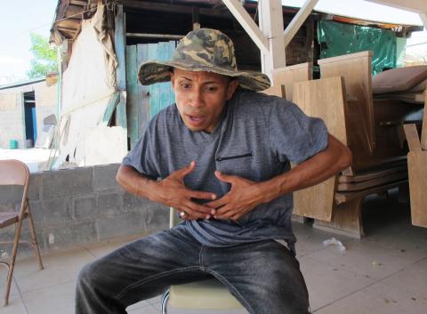 Honduran migrant Juan Marcos Guardado talks to Reuters at a migrant shelter in Reynosa