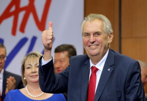 Czech President Milos Zeman reacts as he defeated pro-EU academic Jiri Drahos in the presidential election in Prague, Czech Republic, January 27, 2018. PHOTO BY REUTERS/Stringer