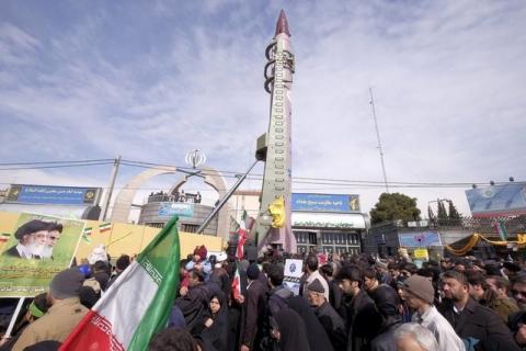 Iranian-made Emad missile is displayed during a ceremony marking the 37th anniversary of the Islamic Revolution, in Tehran, February 11, 2016. PHOTO BY REUTERS/Raheb Homavandi
