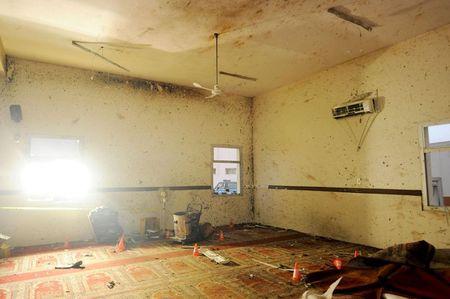 Damage inside a mosque used by members of a local security force is pictured in Abha, southwest Saudi Arabia, August 6, 2015. PHOTO BY REUTERS/Saudi Press Agency