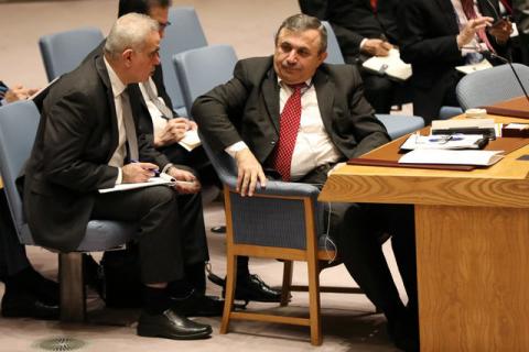 Syria's Deputy U.N. Ambassador Mounzer Mounzer sits during a meeting at the United Nations Security Council on Syria at the United Nations Headquarters in New York City, NY, U.S., April 5, 2017. PHOTO BY REUTERS/Shannon Stapleton