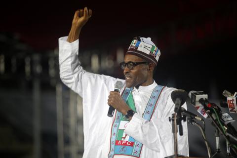 Presidential aspirant and former Nigerian military ruler Muhammadu Buhari speaks as he presents his manifesto at All Progressives Congress (APC) party convention in Lagos early December 11, 2014. PHOTO BY REUTERS/Akintunde Akinleye