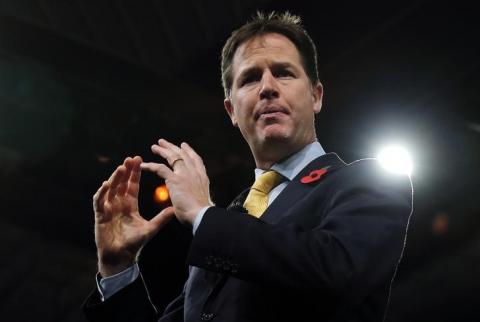 Britain's Deputy Prime Minister Nick Clegg speaks at the Confederation of British Industry (CBI) annual conference in London, November 10, 2014. PHOTO BY REUTERS/Suzanne Plunkett