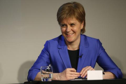 Nicola Sturgeon, leader of the Scottish National Party speaks at an LGBTI (lesbian, gay, bisexual, trans and intersex) election hustings event for the Scottish Parliament elections, in Edinburgh, Scotland, Britain, March 31, 2016. PHOTO BY REUTERS/Russell Cheyne