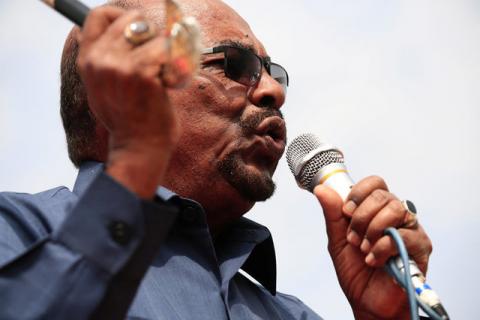 Sudan's President Omar al-Bashir addresses supporters during his visit to the war-torn Darfur region, in Bilal, Darfur, Sudan, September 22, 2017. PHOTO BY REUTERS/Mohamed Nureldin Abdallah