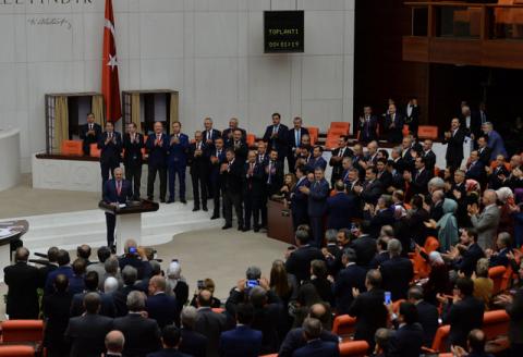 Turkey's Prime Minister and the leader of ruling AK Party Binali Yildirim makes a speech following the approval of a constitutional reform bill at the Turkish parliament in Ankara, Turkey, January 21, 2017. PHOTO BY REUTERS/Stringer