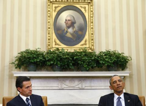 U.S. President Barack Obama meets with Mexican President Enrique Pena Nieto at the White House in Washington, January 6, 2015. PHOTO BY REUTERS/Kevin Lamarque