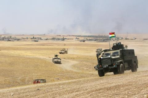 Military vehicles of the Kurdish Peshmerga forces are seen on the southeast of Mosul , Iraq, August 14, 2016. PHOTO BY REUTERS/Azad Lashkari