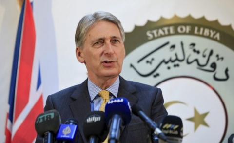 Britain's Foreign Secretary Philip Hammond speaks during a news conference in Tripoli, Libya, April 18, 2016. PHOTO BY REUTERS/Ismail Zitouny