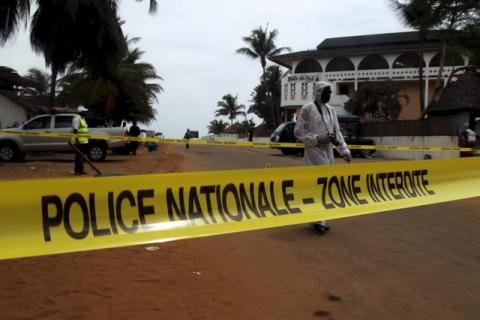 A police cordon is set while Ivorian police prepare to inspect the area of the hotel Etoile du Sud following an attack by gunmen from al Qaeda's North African branch, in Grand Bassam, Ivory Coast, March 14, 2016. PHOTO BY REUTERS/Luc Gnago