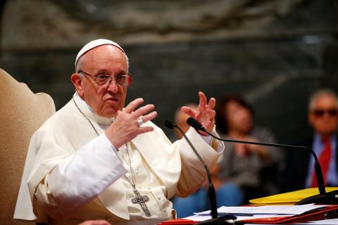 Pope Francis attends a meeting with faithful of the diocese of Rome at Saint John Lateran Basilica in Rome, Italy, May 14, 2018. PHOTO BY REUTERS/Tony Gentile