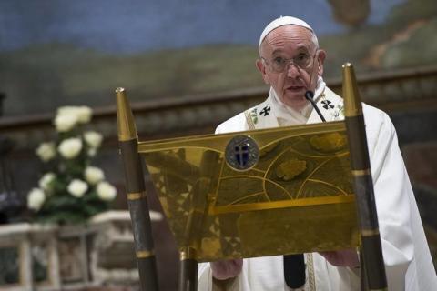 Pope Francis speaks during a baptism ceremony in the Sistine Chapel at the Vatican, January 10, 2016. PHOTO BY REUTERS/Osservatore Romano
