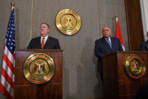 U.S. Secretary of State Mike Pompeo holds a joint press conference with Egyptian Foreign Minister Sameh Shoukry at the ministry of foreign affairs in Cairo, Egypt, January 10, 2019. PHOTO BY REUTERS/Andrew Caballero-Reynolds