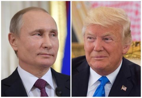 Russian President Vladimir Putin attends a news conference at the Kremlin in Moscow, Russia, on January 17, 2017 and U.S. President Donald Trump seen at a reception ceremony in Riyadh, Saudi Arabia, on May 20, 2017, as seen in this combination photo. PHOTO BY Sputnik/Alexei Druzhinin and Bandar Algaloud/Courtesy of Saudi Royal Court