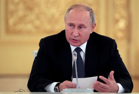 Russian President Vladimir Putin speaks during a meeting with Italian businessmen at the Kremlin in Moscow, Russia, October 24, 2018. PHOTO BY REUTERS/Sergei Chirikov