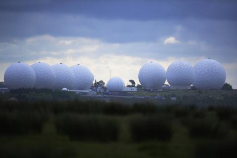 RAF Menwith Hill base, which provides communications and intelligence support services to the United Kingdom and the U.S. is pictured near Harrogate, northern England