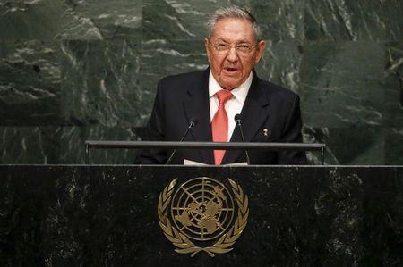 Cuba's President Raul Castro addresses a plenary meeting of the United Nations Sustainable Development Summit 2015 at the United Nations headquarters in Manhattan, New York, September 26, 2015. PHOTO BY REUTERS/Carlo Allegri
