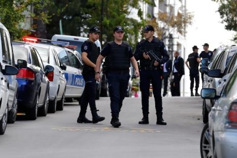 Riot police stand guard near the of Israeli Embassy in Ankara, Turkey, September 21, 2016. PHOTO BY REUTERS/Umit Bektas