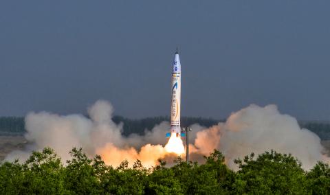 "Chongqing Liangjiang Star" rocket, developed by Chinese private firm OneSpace Technology, takes off from a launchpad in an undisclosed location in northwestern China, May 17, 2018. PHOTO BY REUTERS/Wan Nan/Chongqing Ribao
