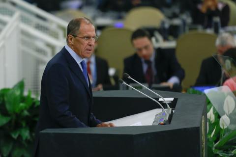 Russia's Minister of Foreign Affairs Sergey Lavrov speaks during the 68th session of the United Nations General Assembl